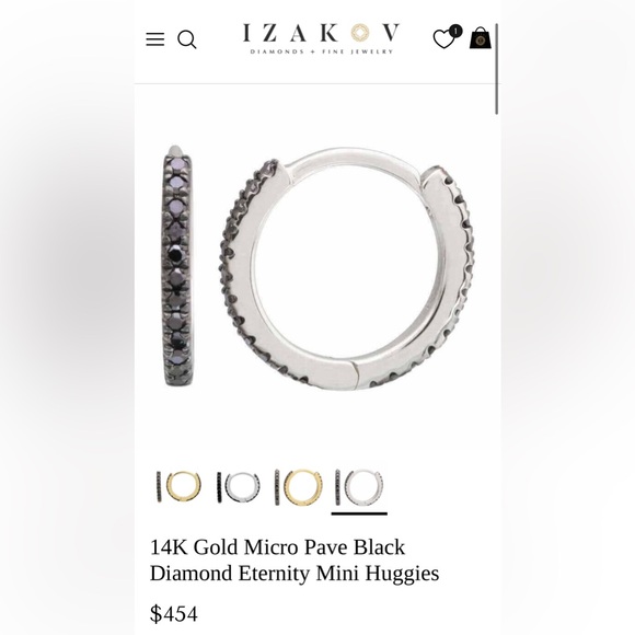 9mm Huggies earrings (black diamonds & 14 karat white solid gold) -pair